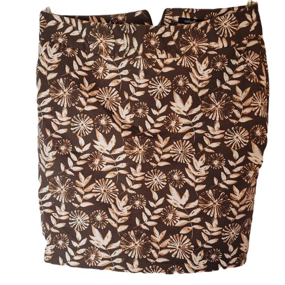 Rafaella Brown Floral Cotton/Spandex Waist Midi Skirt Sz 14 - Picture 1 of 3